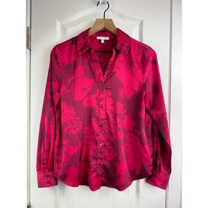 Maison d'Amelie Paris Women's XS Pink Burgundy Floral Button Down Blouse